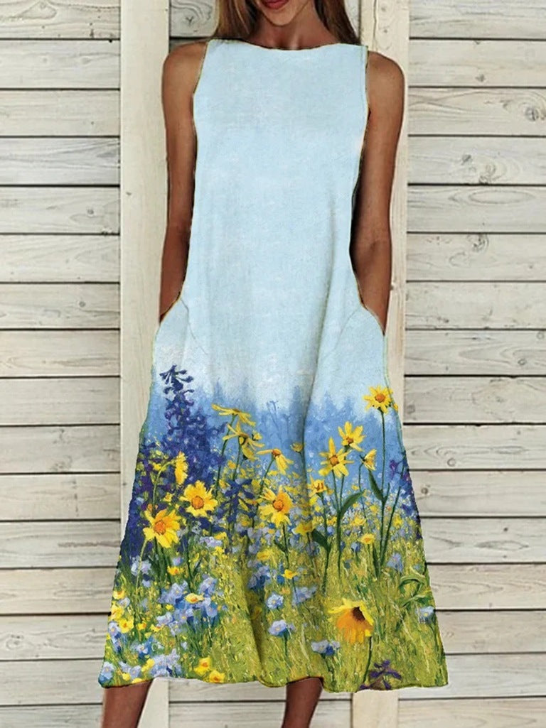 Summer Vintage Floral Print Loose A-Line Dresses