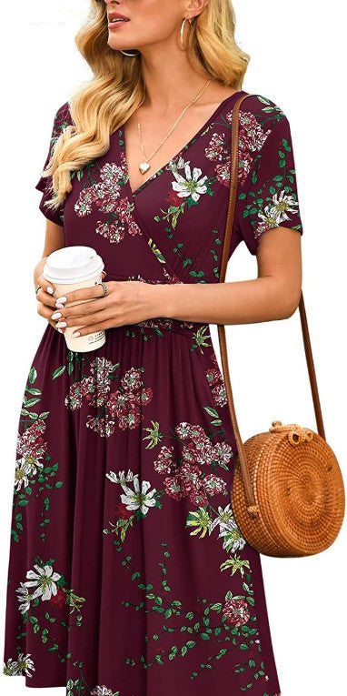 Ruffle Floral Dress Women Short Sleeve A Line Dresses