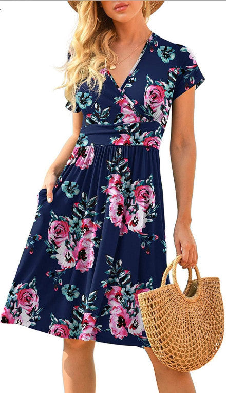 Ruffle Floral Dress Women Short Sleeve A Line Dresses