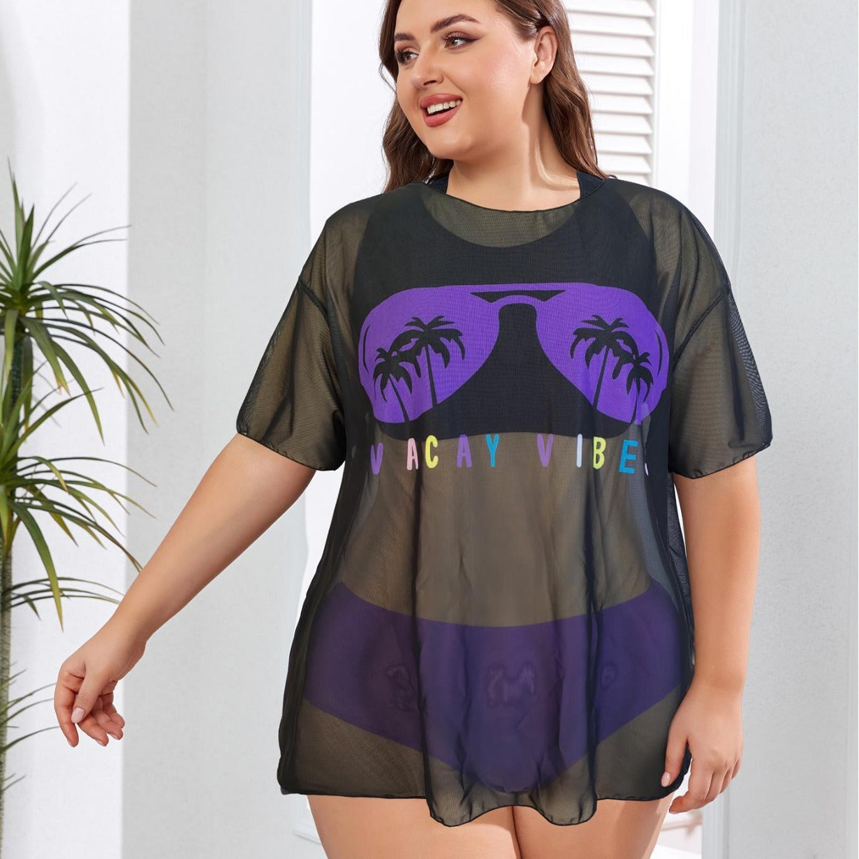 New Swimwear Mesh See-through Blouse Plus Size Swimsuit Bikini Three-piece Set