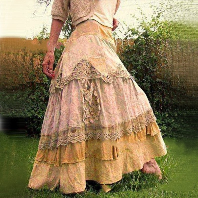 Women's Dresses Stitching Lace And Big Hem Cake Skirt