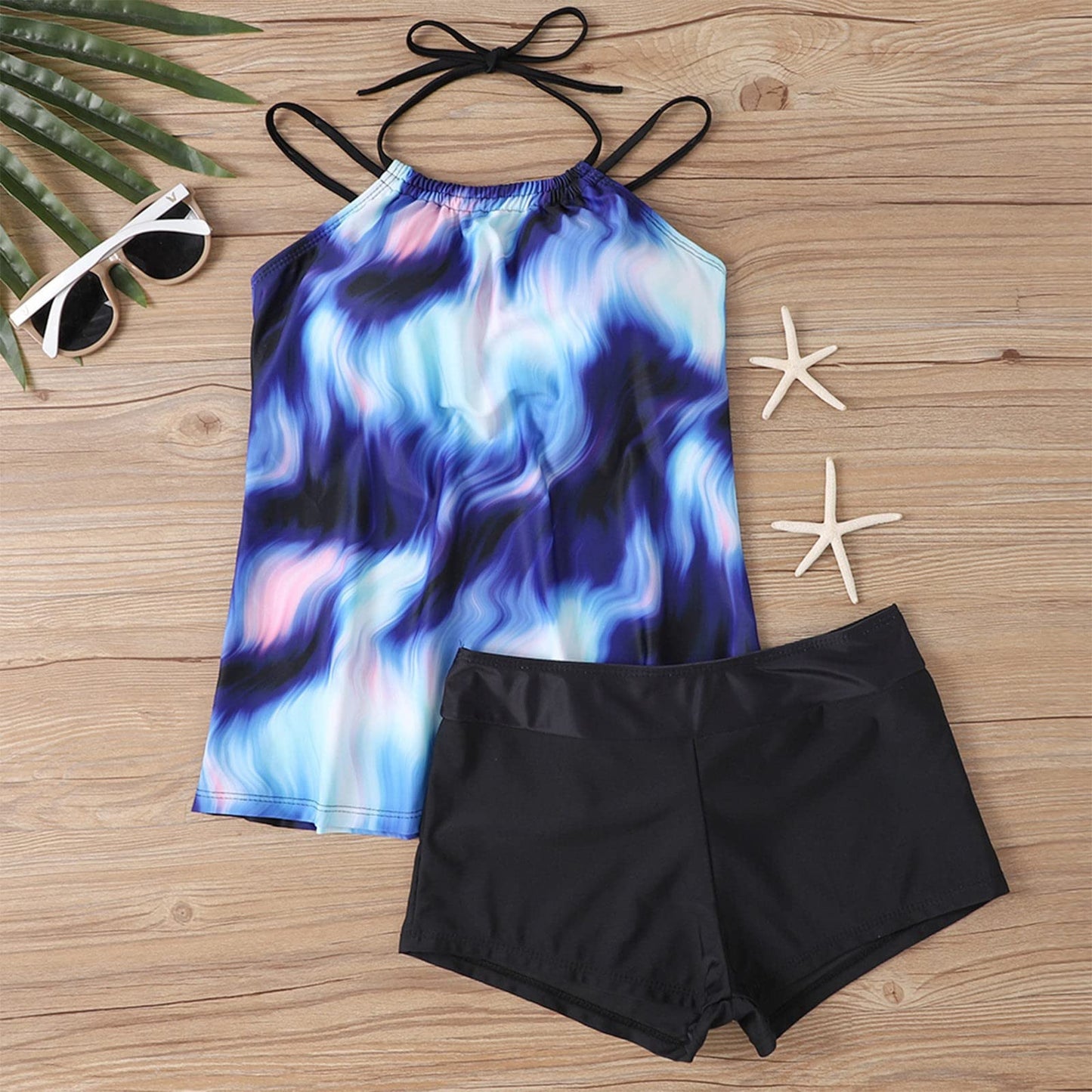 New XL Plus Size Swimwear Split Multi-color Printed Tangini Two-piece Set