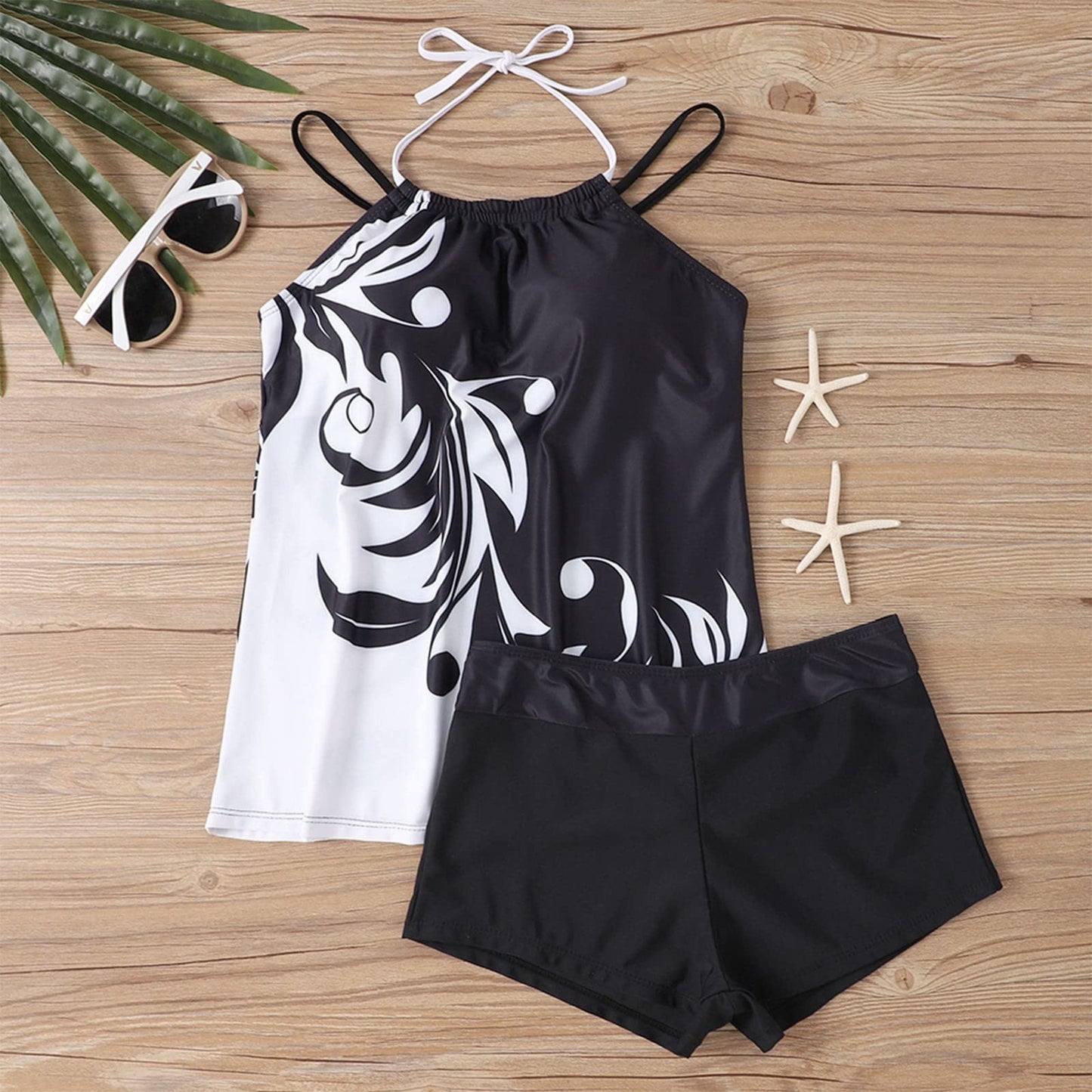 New XL Plus Size Swimwear Split Multi-color Printed Tangini Two-piece Set