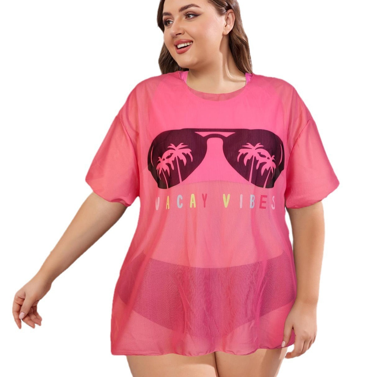 New Swimwear Mesh See-through Blouse Plus Size Swimsuit Bikini Three-piece Set