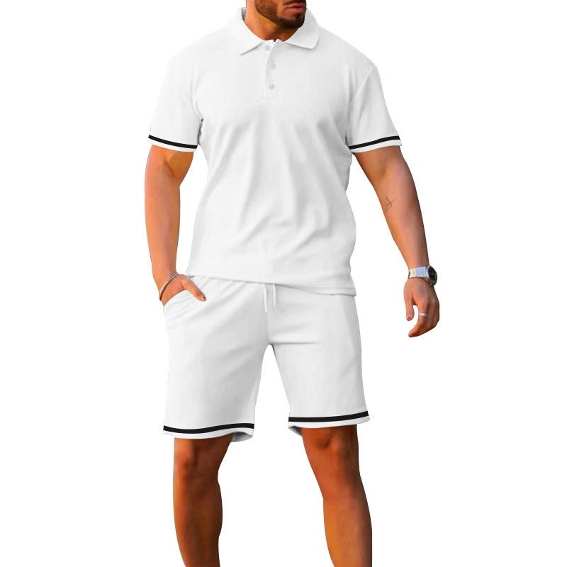 Lapel Short-sleeved Shorts Two-piece Sports And Leisure Men's Set