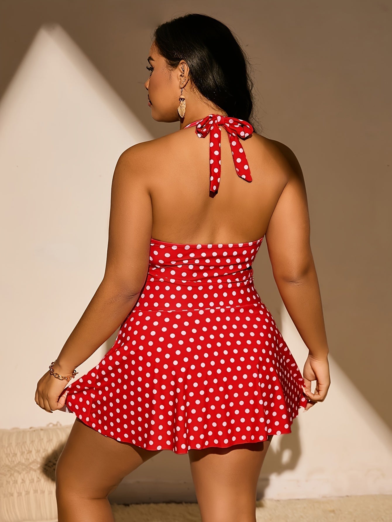 Women Polka Dot Halter-Neck Sexy One-Piece Swimsuit