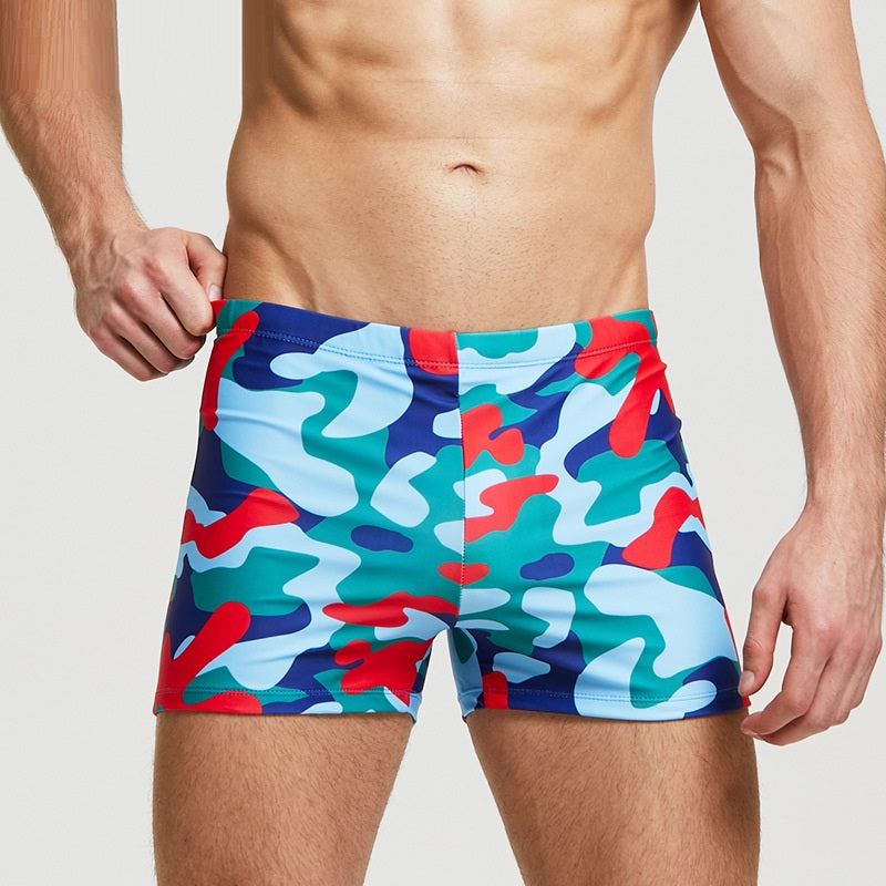 Breathable Quick-drying Long Square Cut Printed Swim Trunks