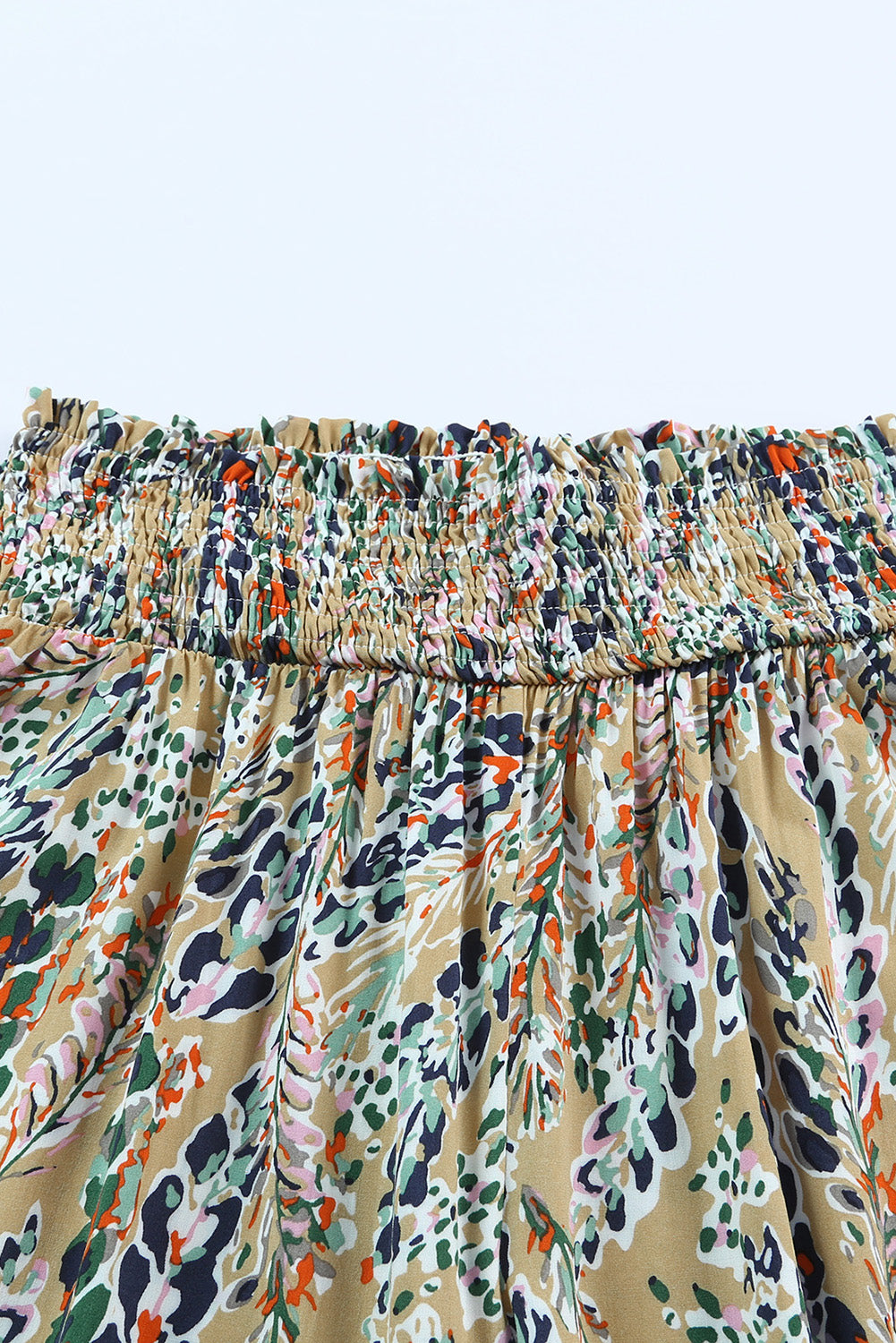 Pantalones anchos de cintura alta con frunces y estampado abstracto multicolor