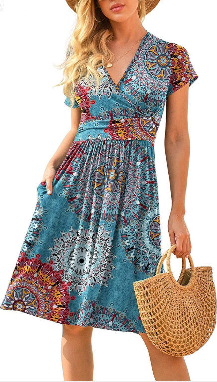 Ruffle Floral Dress Women Short Sleeve A Line Dresses