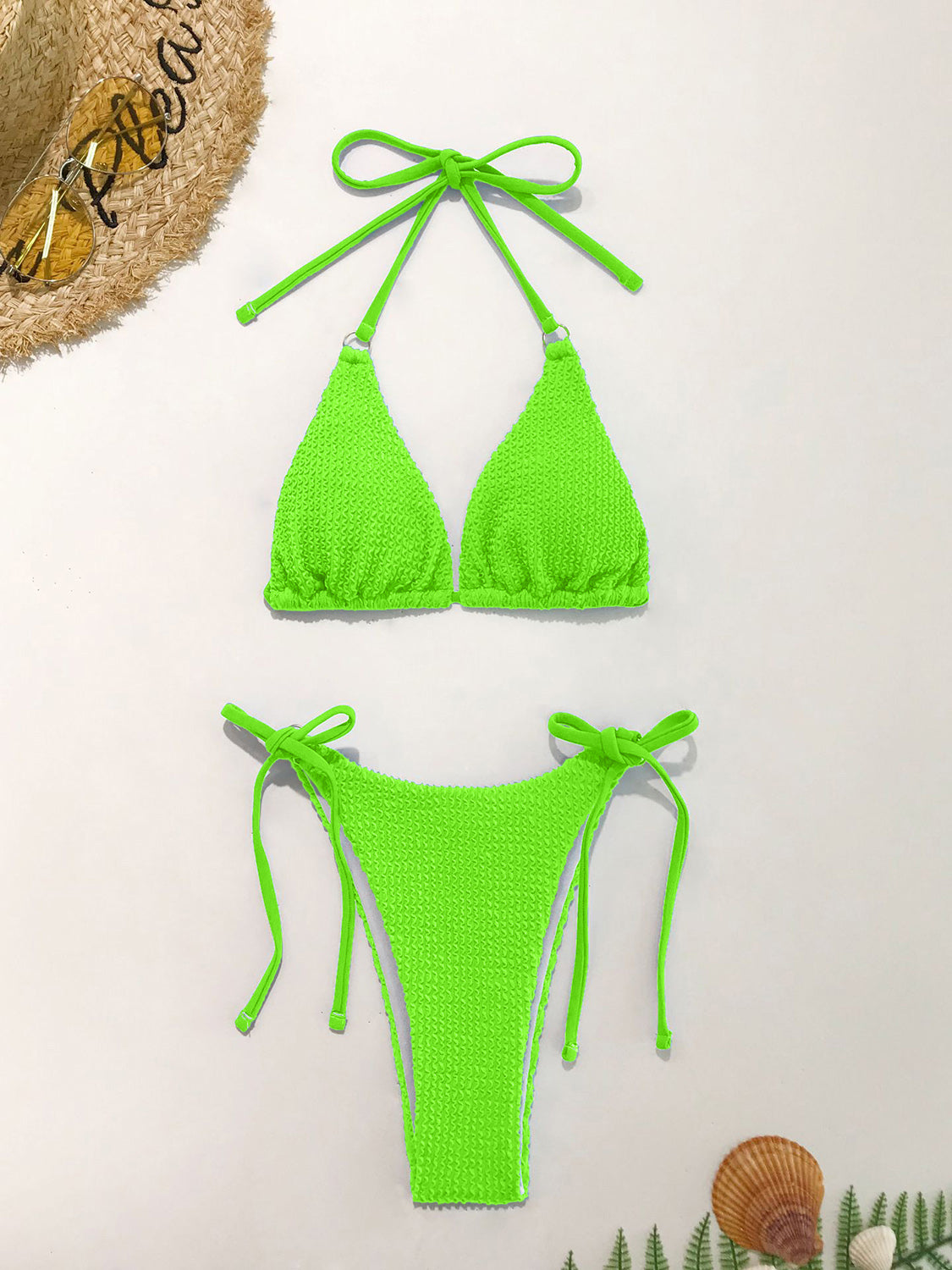 Conjunto de bikini de dos piezas con cuello halter texturizado