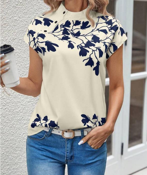 Casual Stand Collar Short Sleeve Regular Pullover