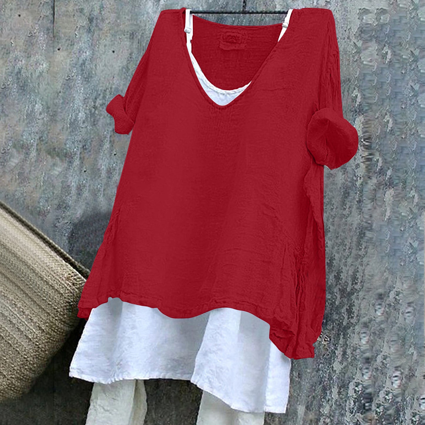 Women's V-neck Short Sleeve Linen Top