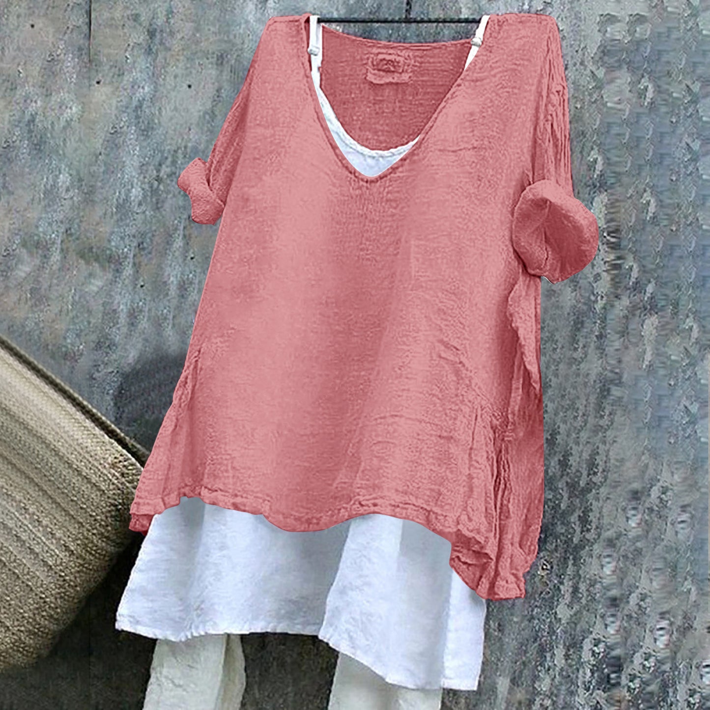 Women's V-neck Short Sleeve Linen Top