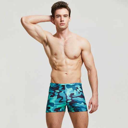 Breathable Quick-drying Long Square Cut Printed Swim Trunks