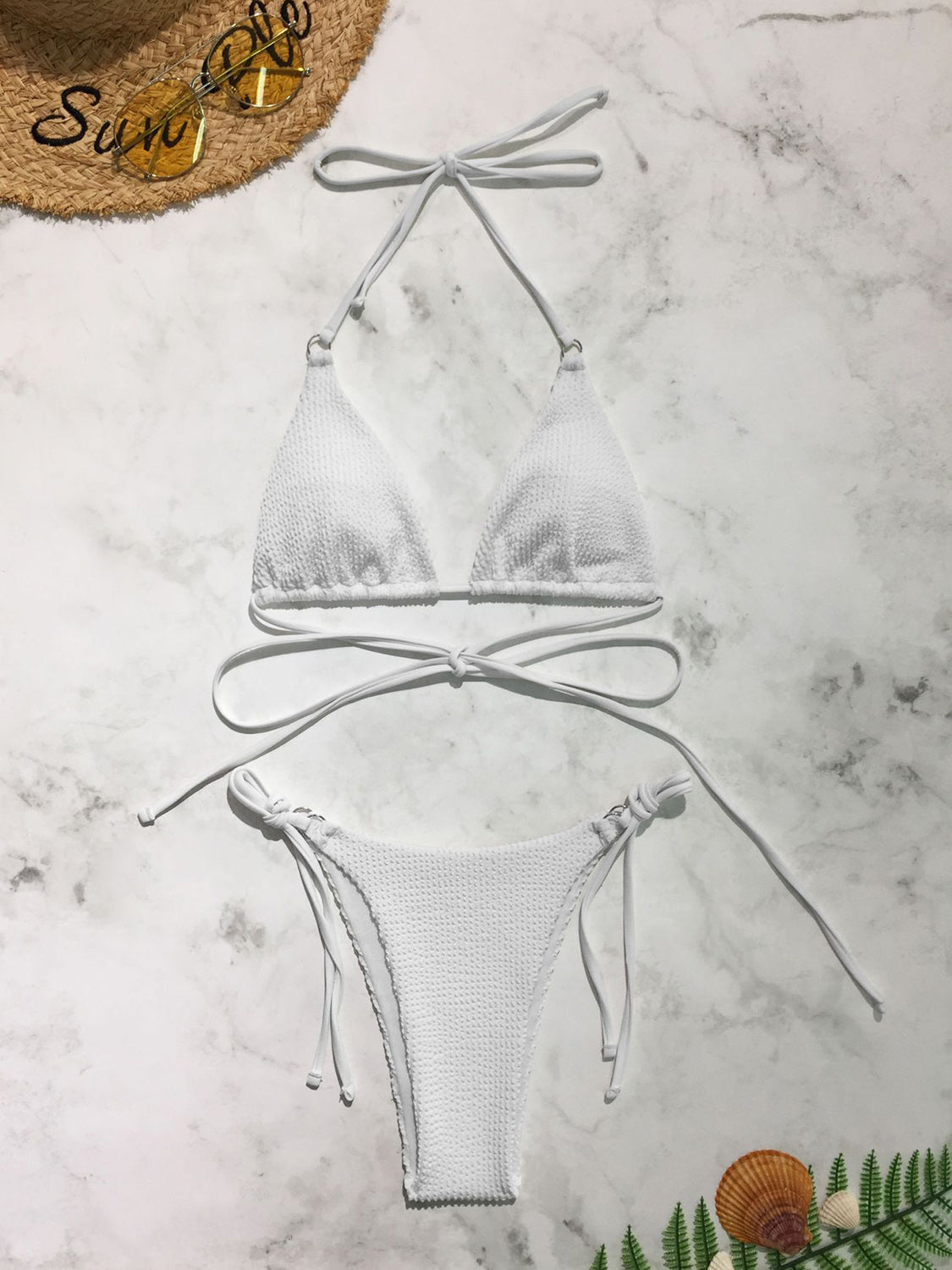 Conjunto de bikini de dos piezas con cuello halter texturizado