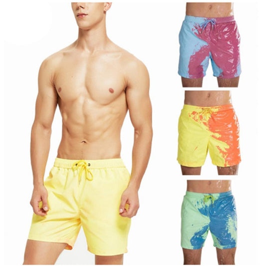 Bañador de verano para hombre con pantalones cortos de playa que cambian de color de forma mágica