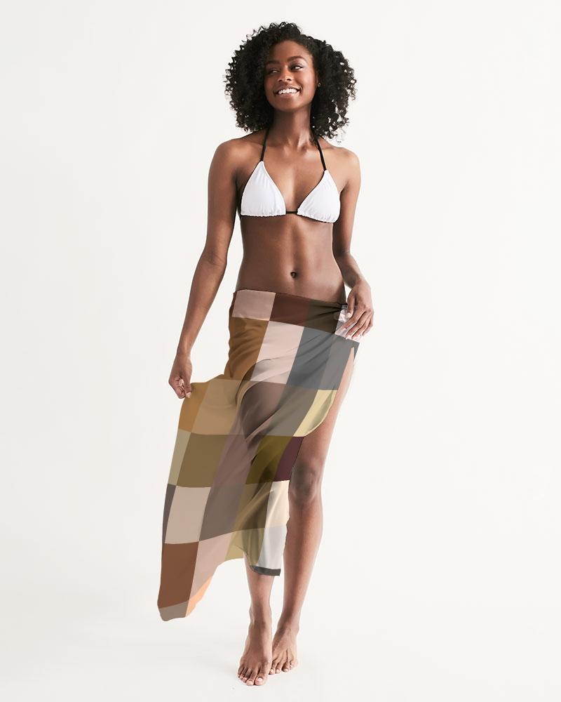 Sheer Sarong Swimsuit Cover Up Wrap / Brown Colorblock Multicolor