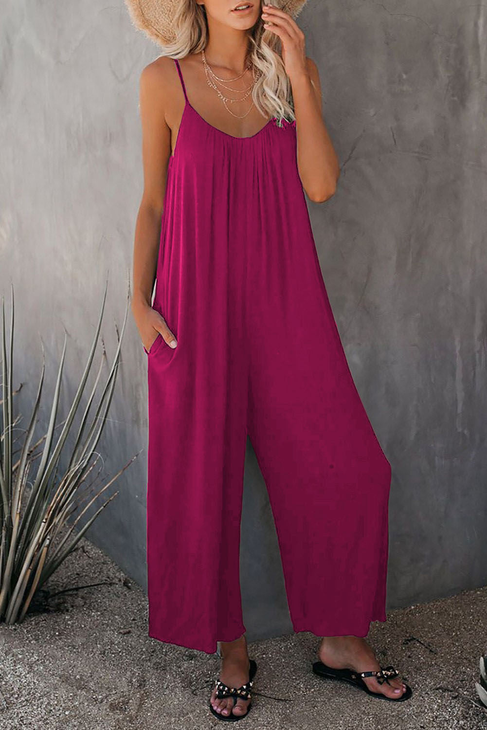 Women's Loose Sleeveless Jumpsuits Romper Jumpsuit With Pockets Long Pant Summer