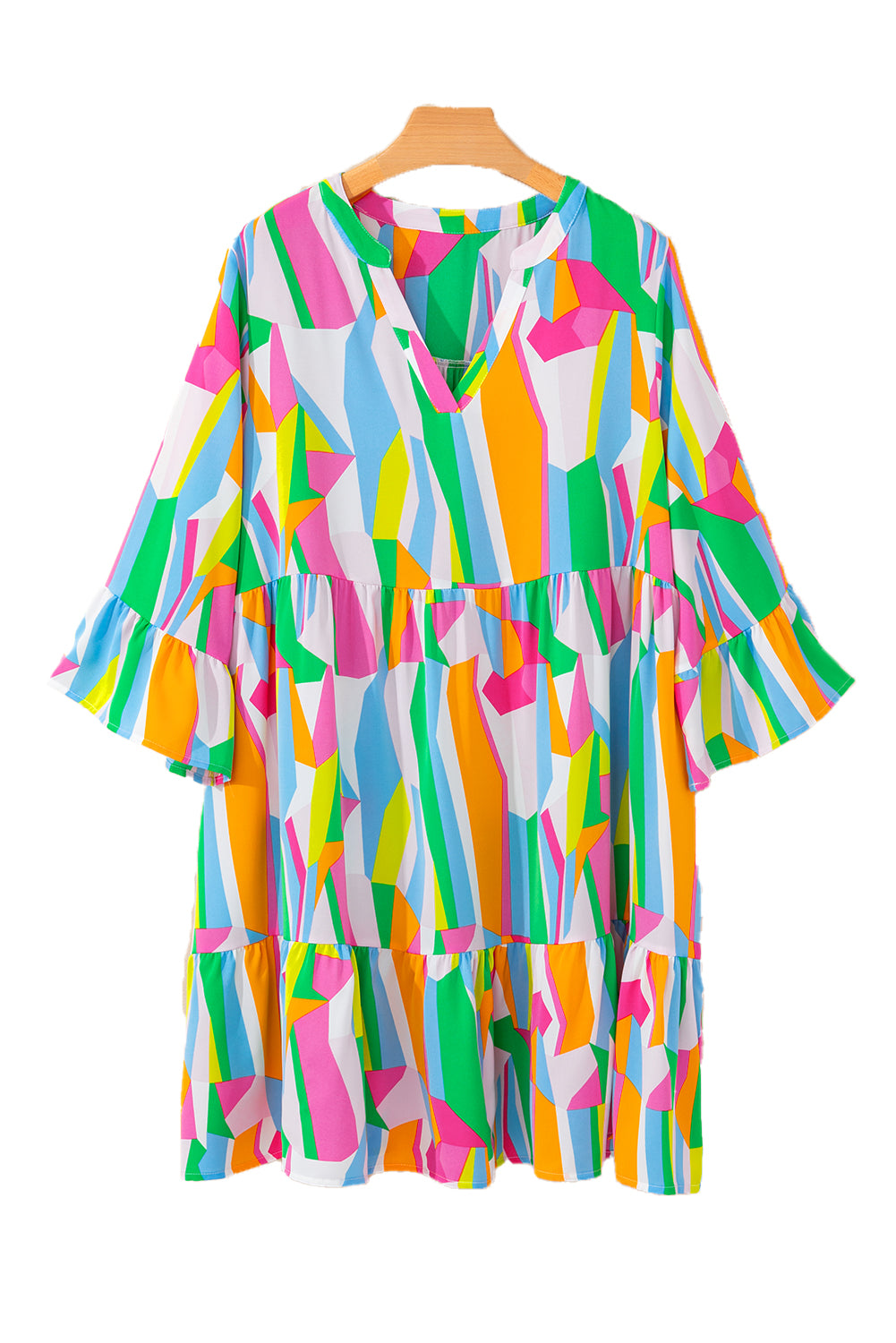 Multicolour Plus Size Vibrant Abstract Print Tiered Ruffle Mini Dress