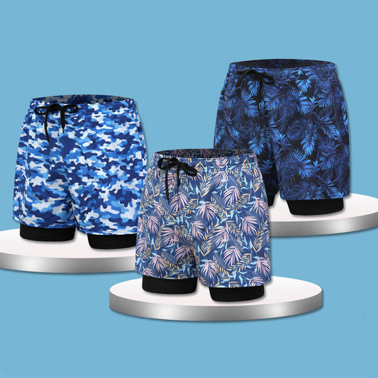 Loose Swimming Trunks Summer Printed Double Layer Beach Shorts