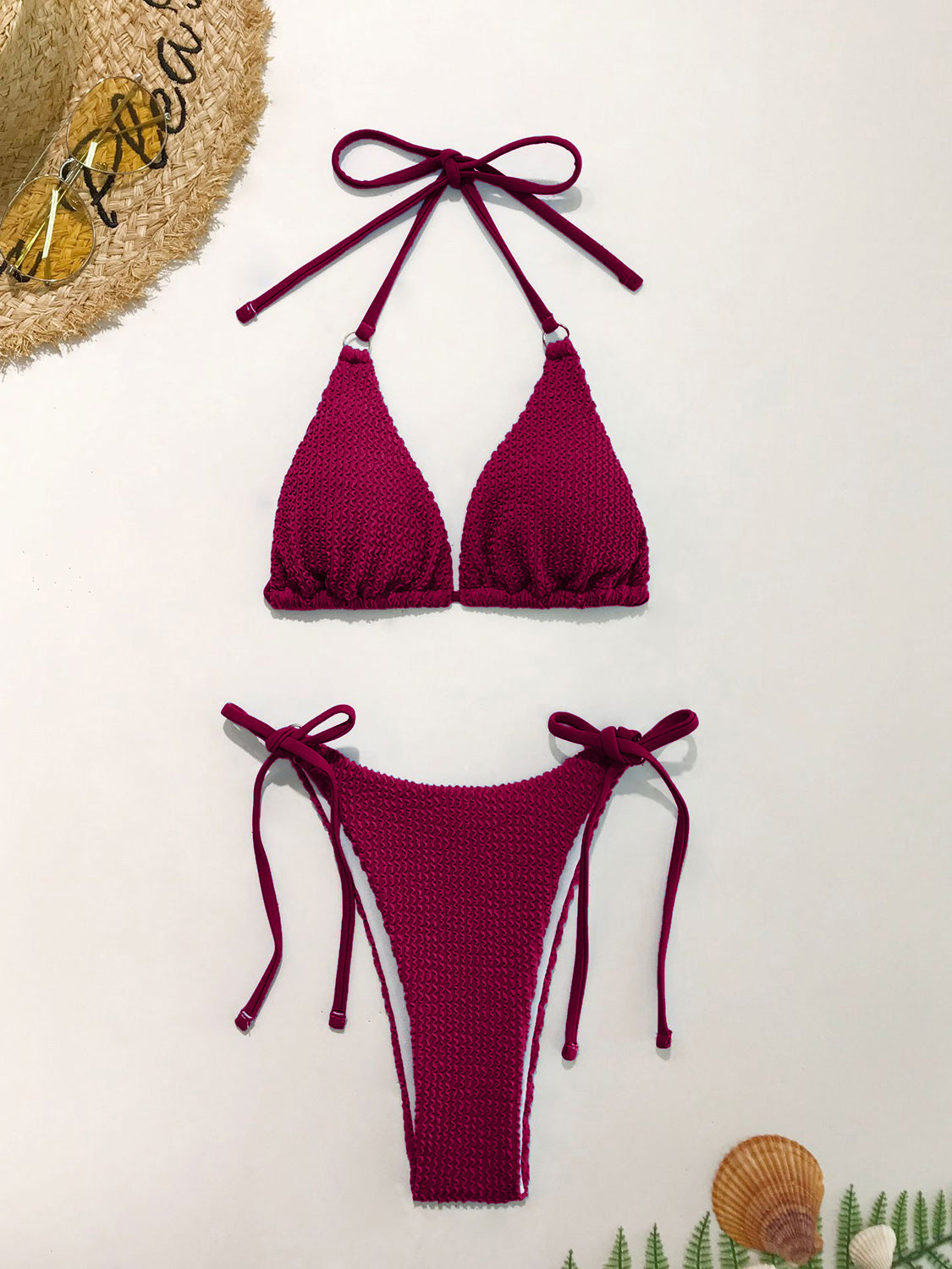 Conjunto de bikini de dos piezas con cuello halter texturizado