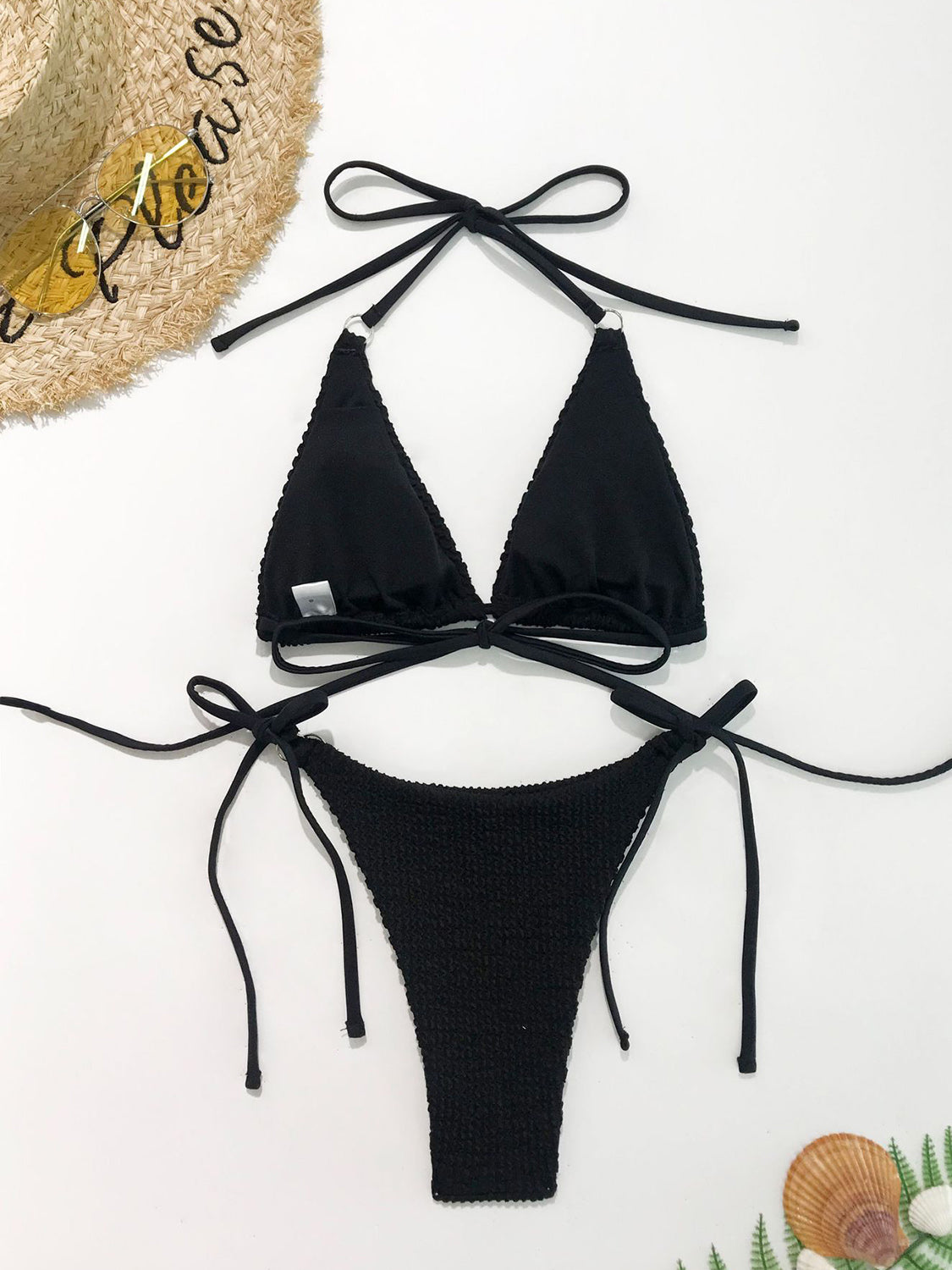 Conjunto de bikini de dos piezas con cuello halter texturizado