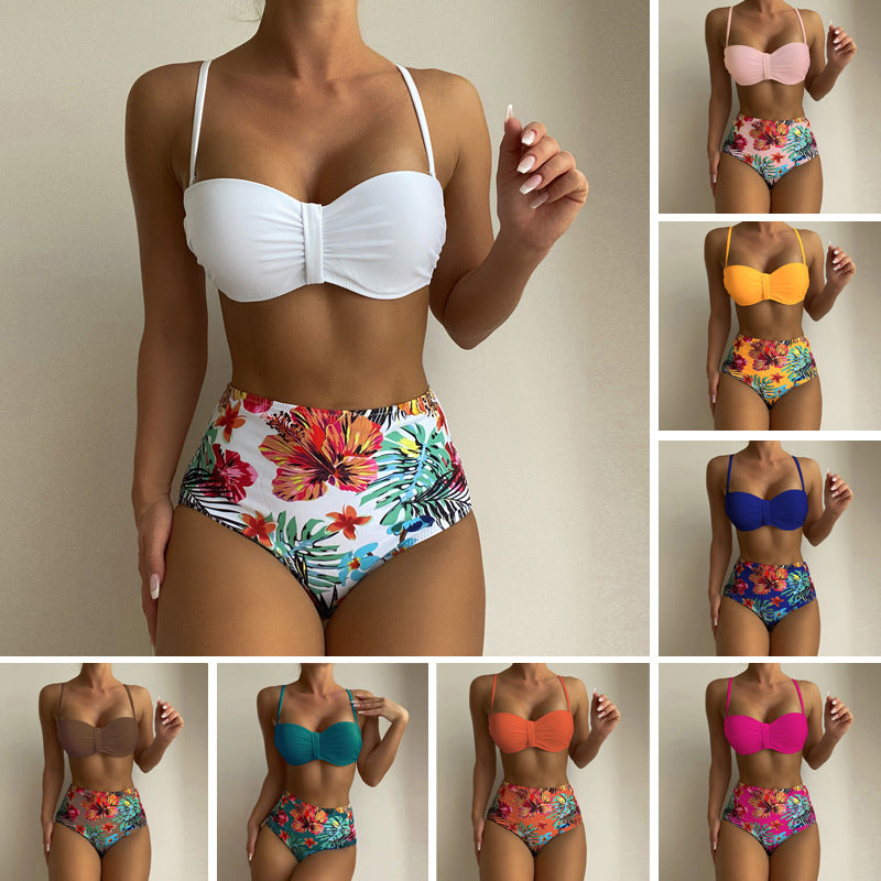 Maillot de bain 2 pièces bikini à bretelles spaghetti à imprimé floral pour femme