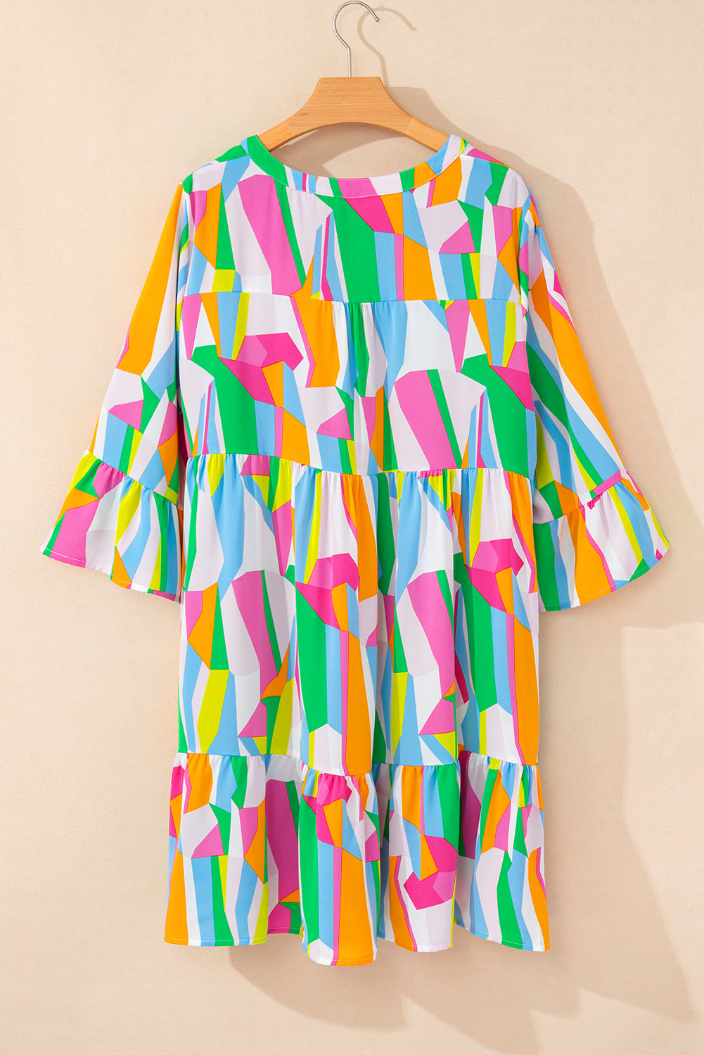 Multicolour Plus Size Vibrant Abstract Print Tiered Ruffle Mini Dress