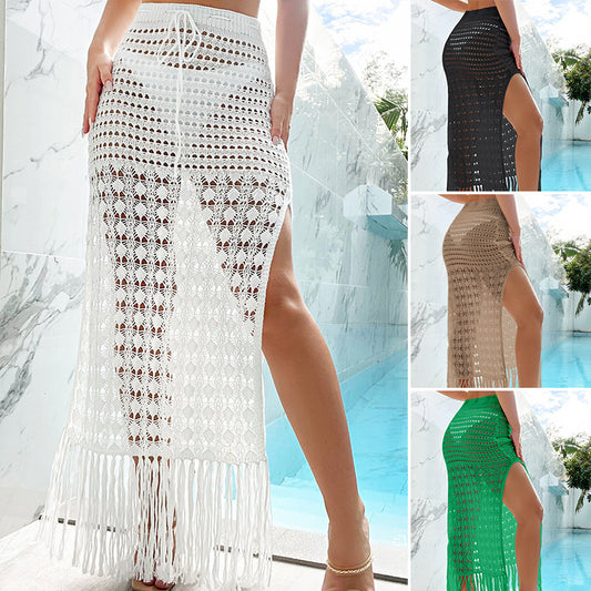 Hollowed Out Split Strap Knitted Swimsuit Cover Skirt