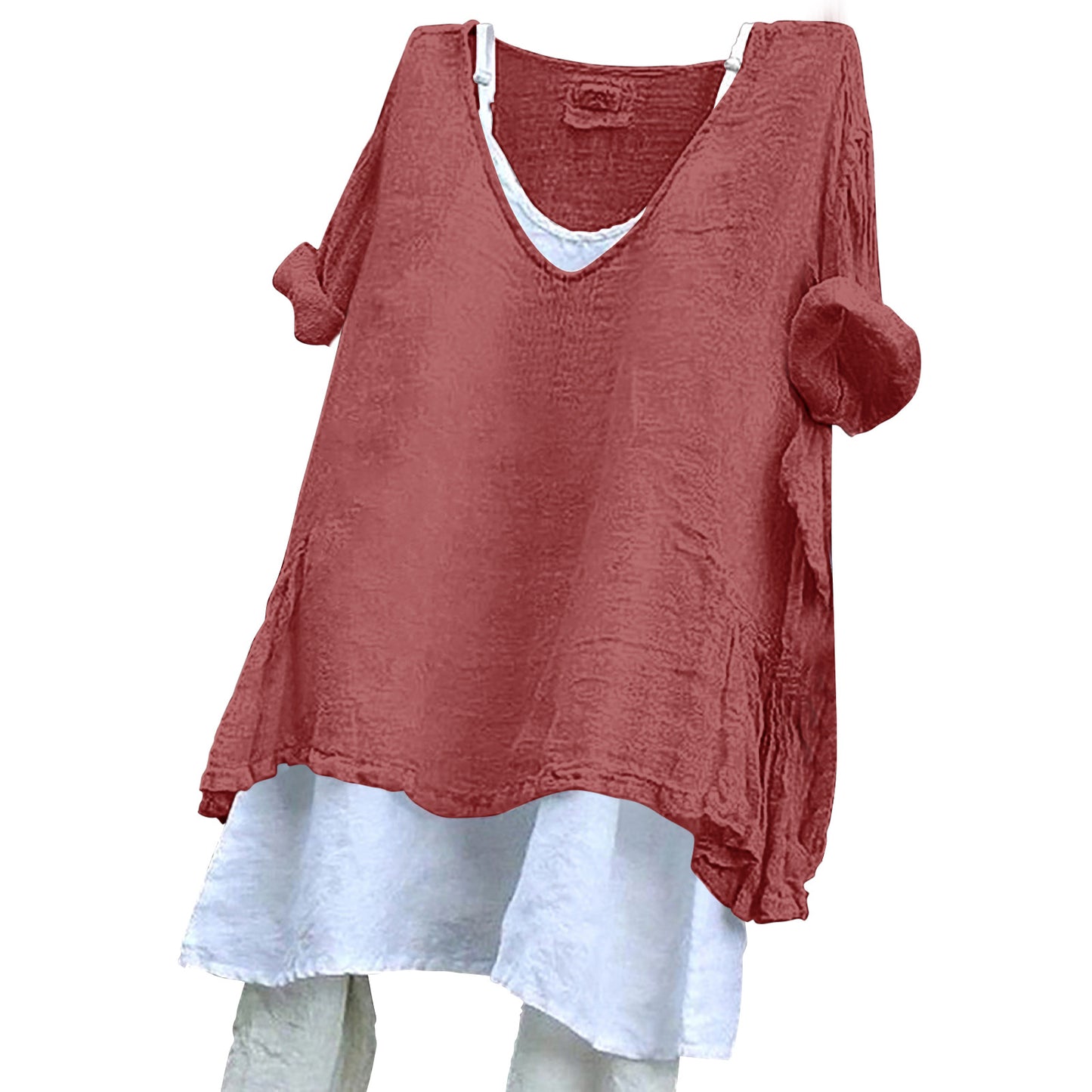 Women's V-neck Short Sleeve Linen Top