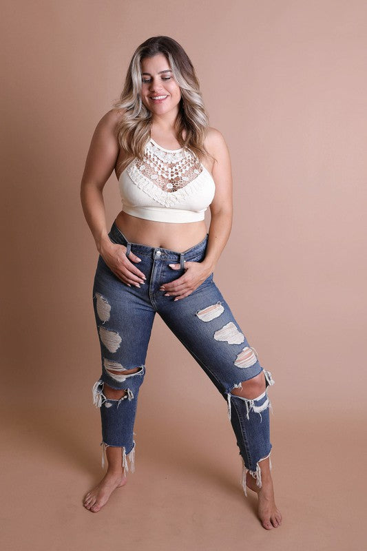 Plus Size Crochet Lace High Neck Bralette