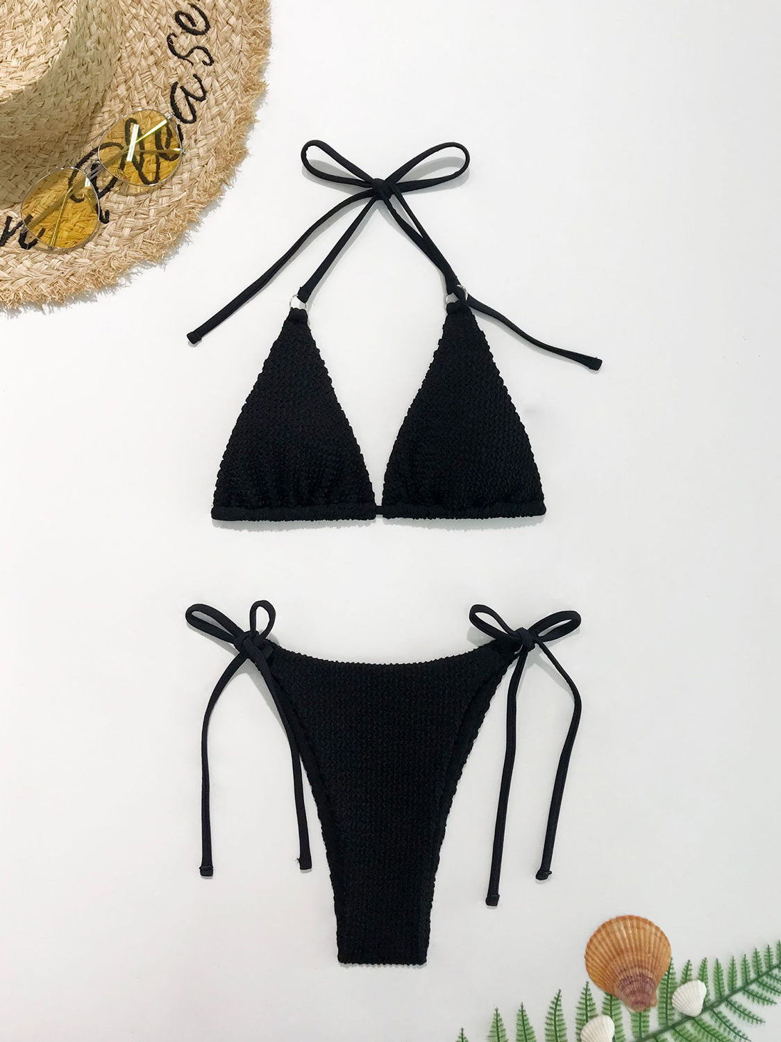 Conjunto de bikini de dos piezas con cuello halter texturizado