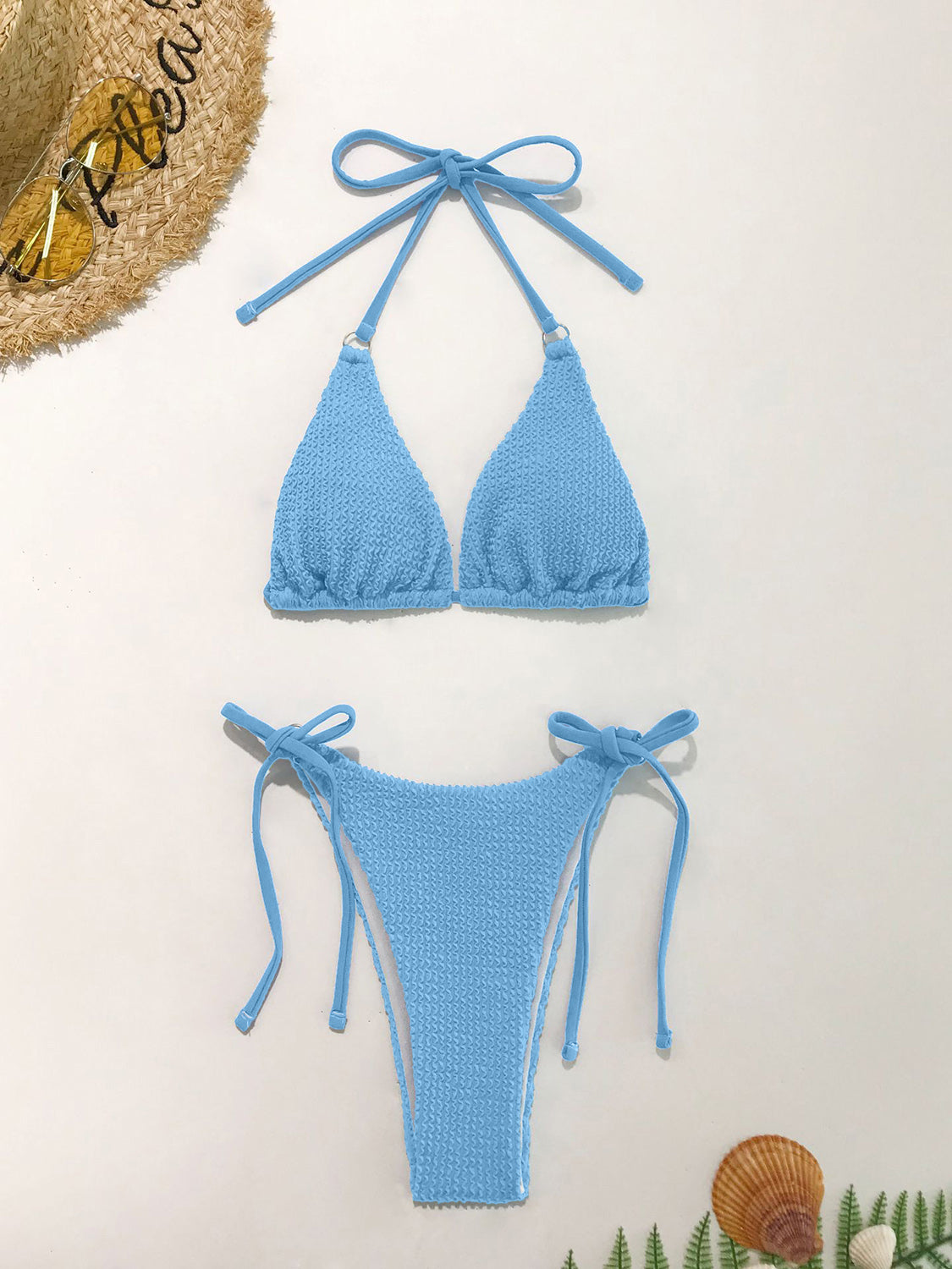 Conjunto de bikini de dos piezas con cuello halter texturizado