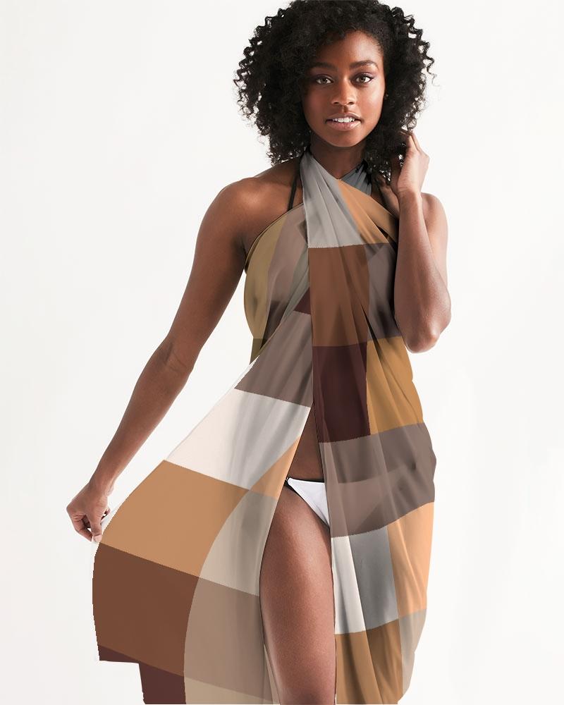 Sheer Sarong Swimsuit Cover Up Wrap / Brown Colorblock Multicolor