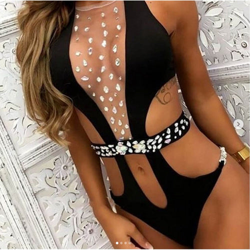 Maillot de bain sexy pour femme, nouveau maillot de bain brillant avec ceinture en strass sur la poitrine