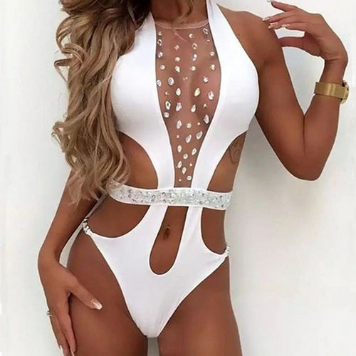 Maillot de bain sexy pour femme, nouveau maillot de bain brillant avec ceinture en strass sur la poitrine