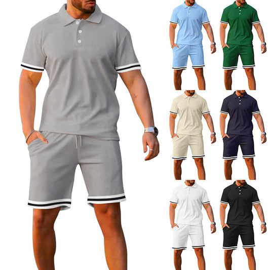 Lapel Short-sleeved Shorts Two-piece Sports And Leisure Men's Set