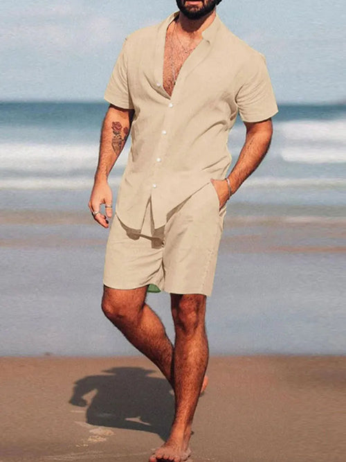 Breathable Hawaiian Men Beach  two piece set