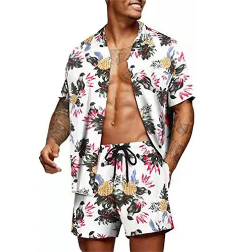 Floral Hawaiian  two piece men beach shorts set