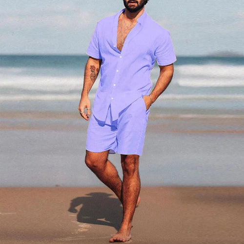 Breathable Hawaiian Men Beach  two piece set