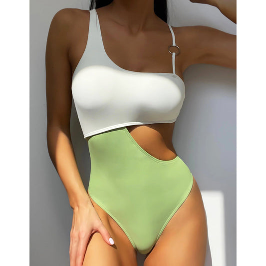 Cut Out One Piece Swimsuit Patchwork Swimwear