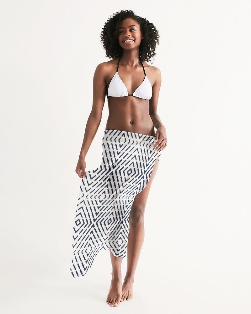 Sheer Swimsuit Cover Up Abstract Print Black and White