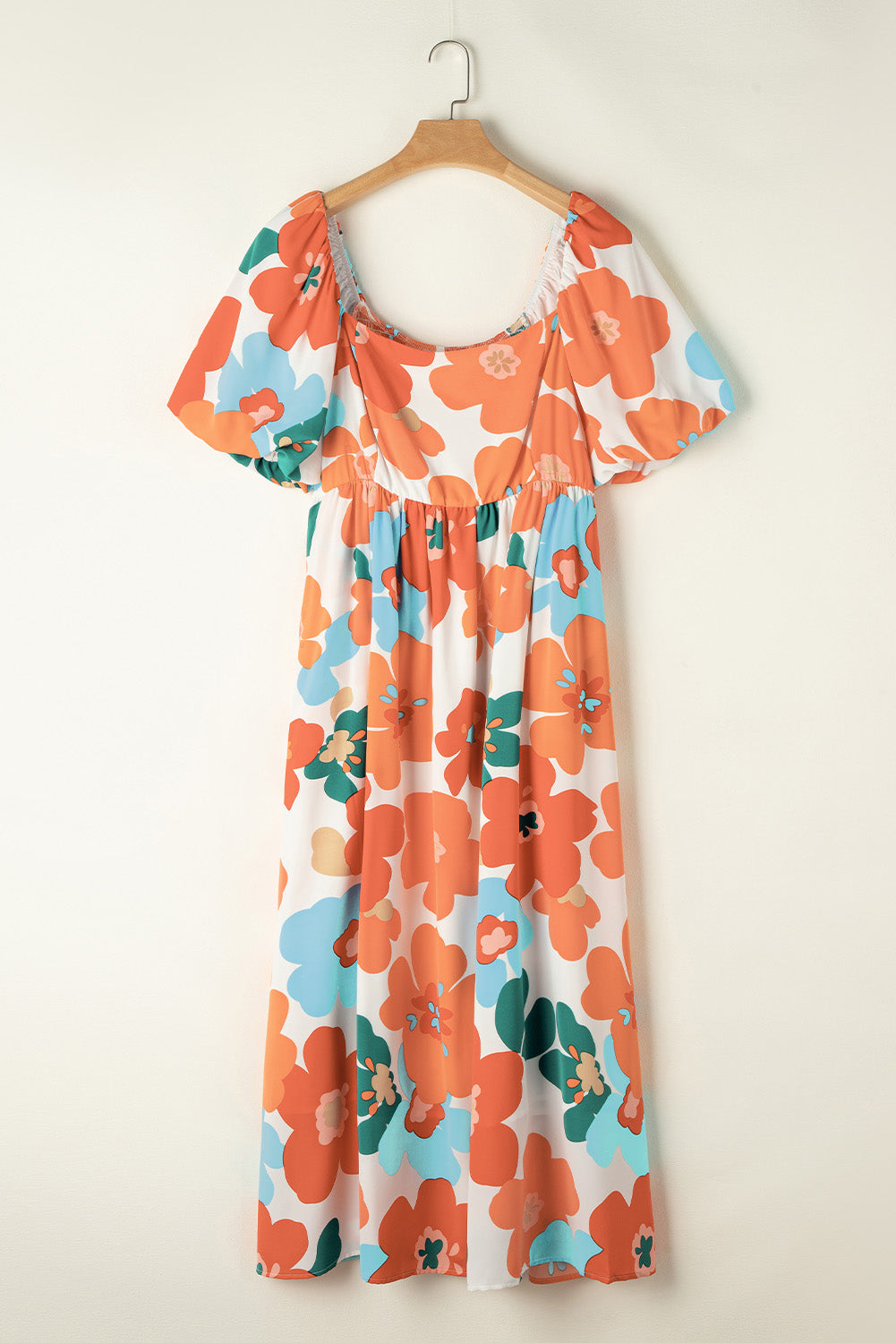 Orange Plus Size Floral Print Square Neck Maxi Dress