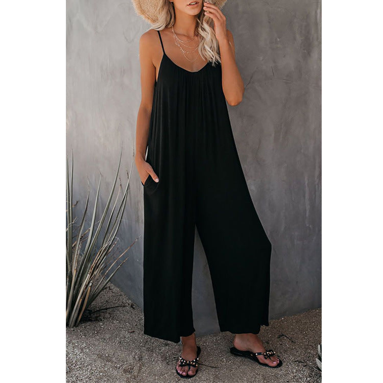 Women's Loose Sleeveless Jumpsuits Romper Jumpsuit With Pockets Long Pant Summer