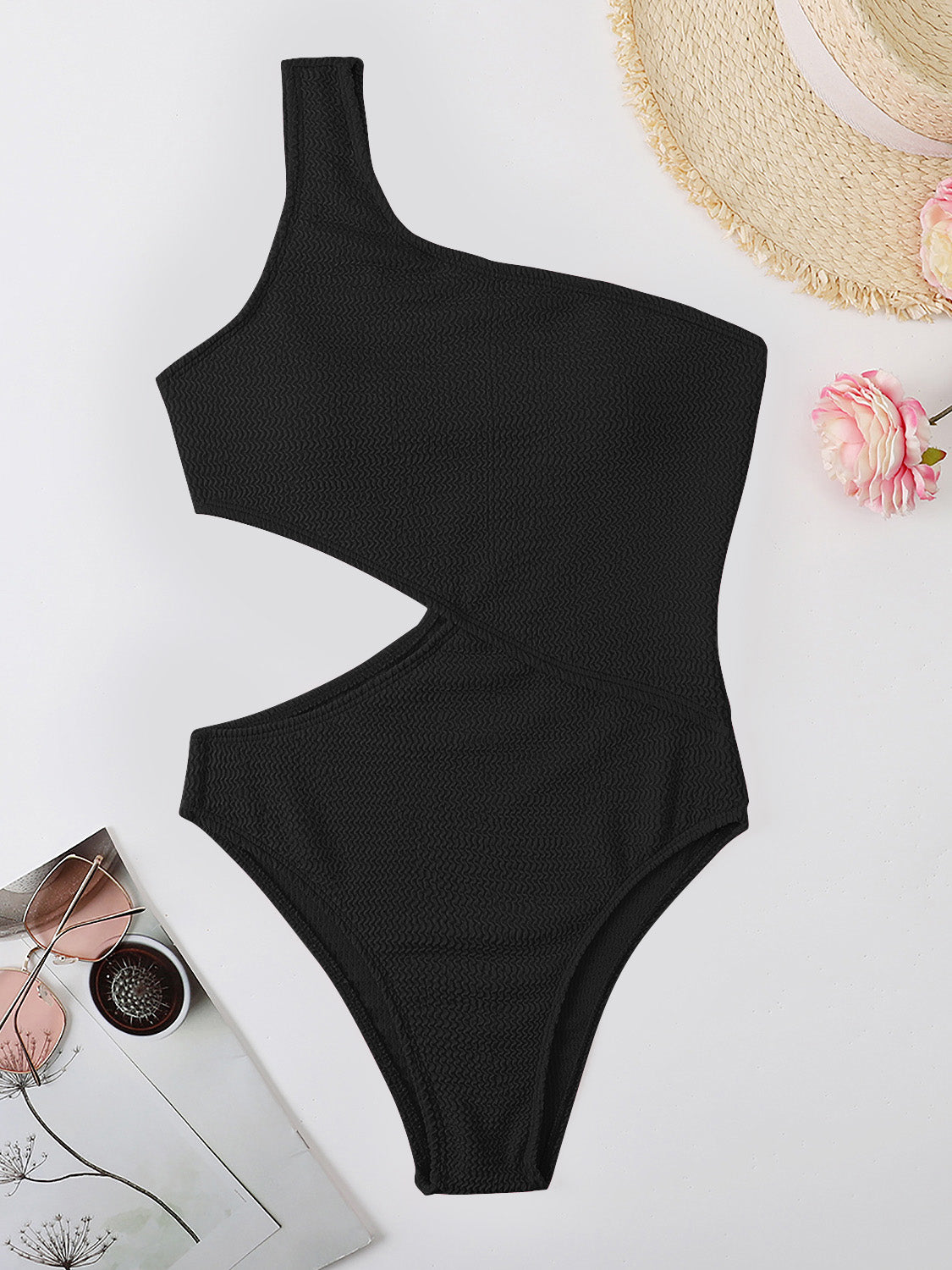 Cutout One Shoulder One-Piece Swimwear