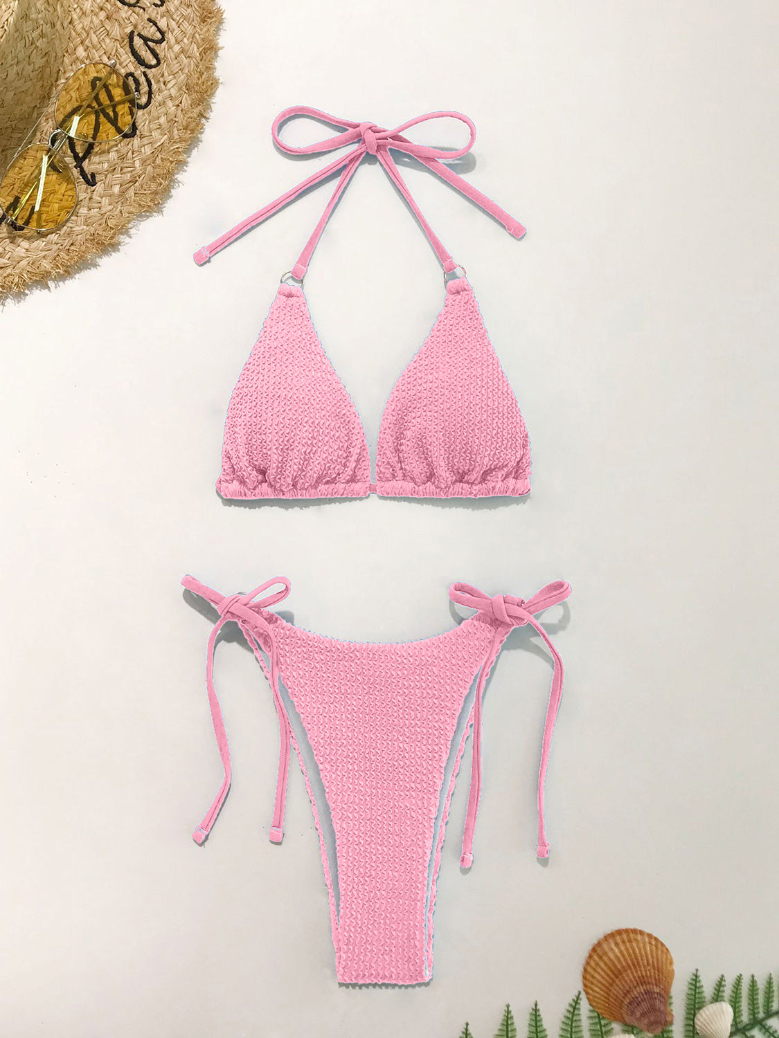 Ensemble bikini deux pièces texturé à col licou