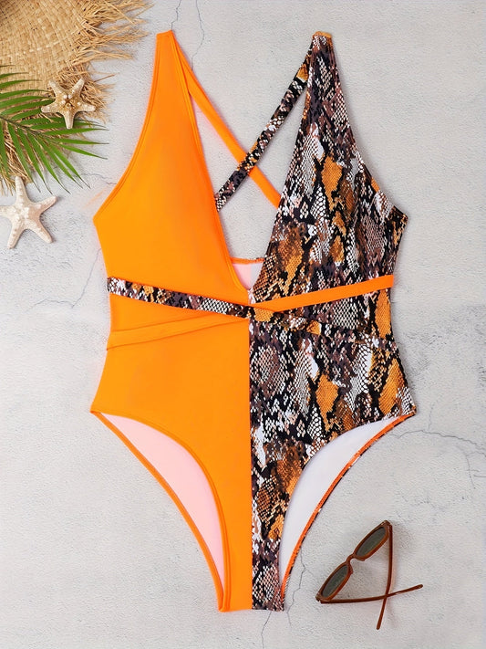Women Large-Sized Leopard Print One-Piece Swimsuit