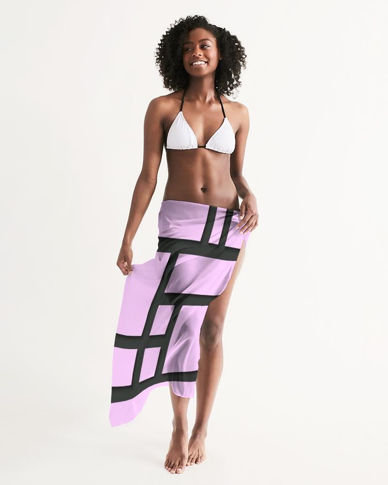 Sheer Sarong Swimsuit Cover Up Wrap / Geometric Lavender and Black