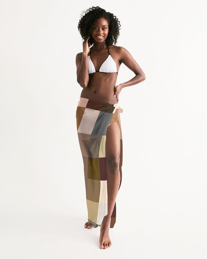 Sheer Sarong Swimsuit Cover Up Wrap / Brown Colorblock Multicolor