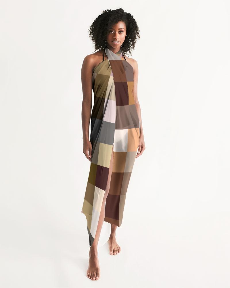 Sheer Sarong Swimsuit Cover Up Wrap / Brown Colorblock Multicolor